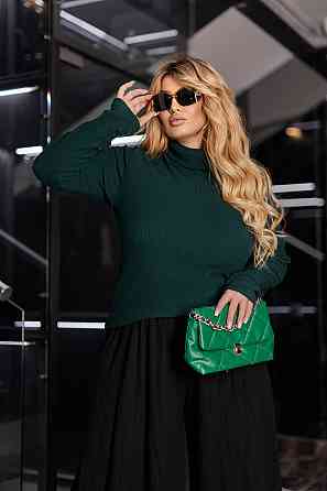 Жіночий теплий гольф в рубчик "Cool" оптом | Норма 42-44, Темно-зелений Київ