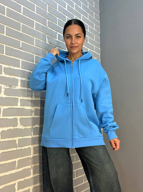 Толстовка женская Quzen 482 удлиненная на молнии капюшон базовая оверсайз утепленная флис one size, голубой, one size Киев - изображение 8