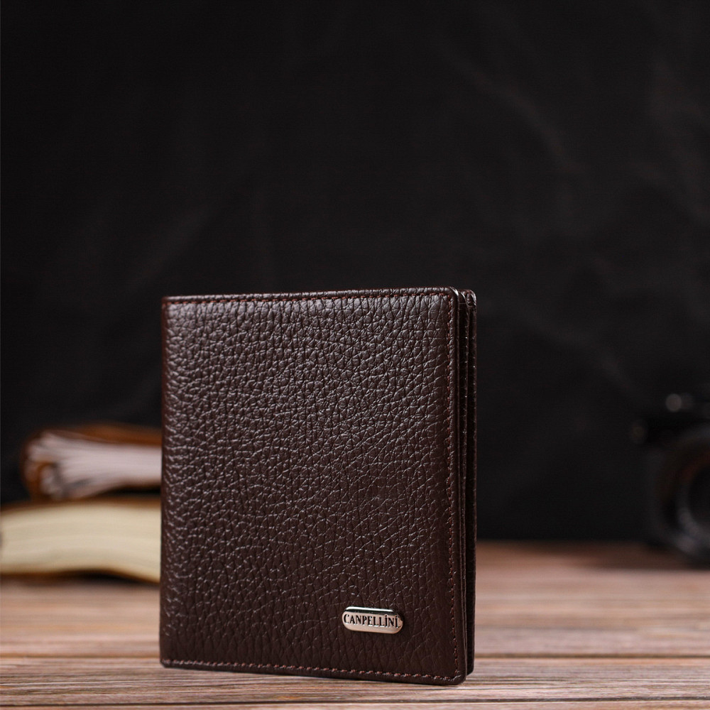 Компактне портмоне для чоловіків з натуральної зернистої шкіри CANPELLINI 21740 Коричневе Київ - фото 8