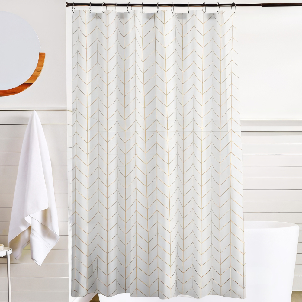 Шторка для ванной и душа 180x180 см,штора для ванной с крючками,прозрачно-белая с золотистистым принтом Каменец-Подольский - изображение 1