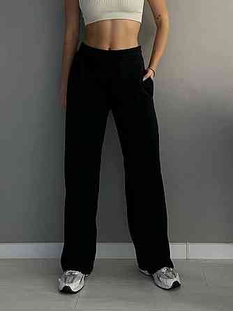 Женские стильные утепленные брюки палаццо трехнить на флисе Черный, 48/52 Одесса