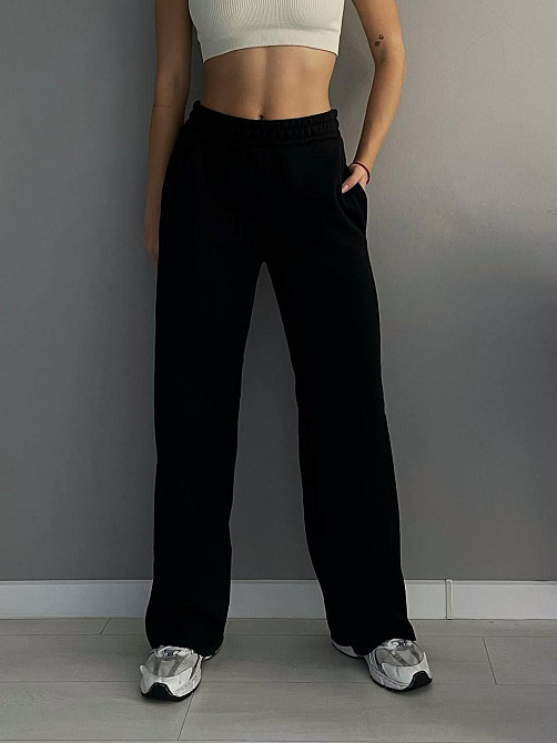 Женские стильные утепленные брюки палаццо трехнить на флисе Черный, 48/52 Одесса - изображение 1