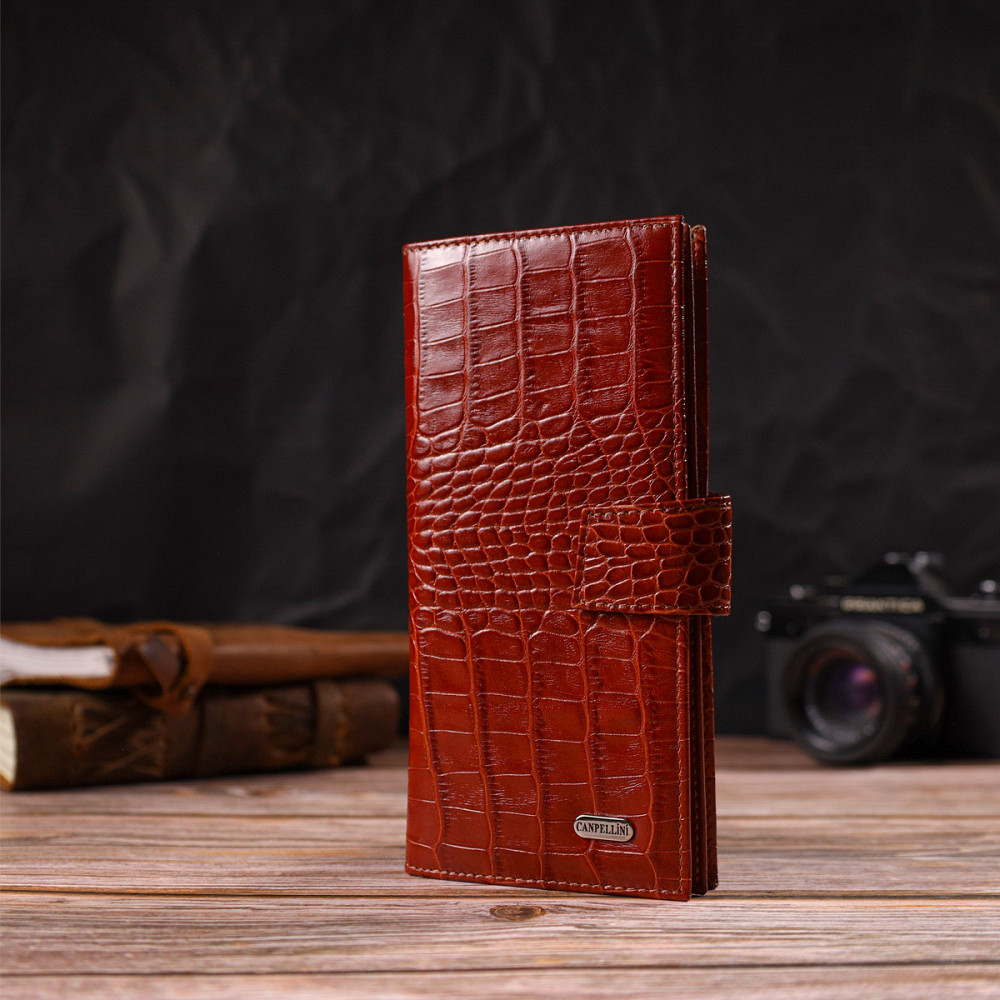 Ультрамодный кошелек для мужчин из натуральной кожи с тиснением под крокодила CANPELLINI 21918 Рыжий Киев - изображение 8