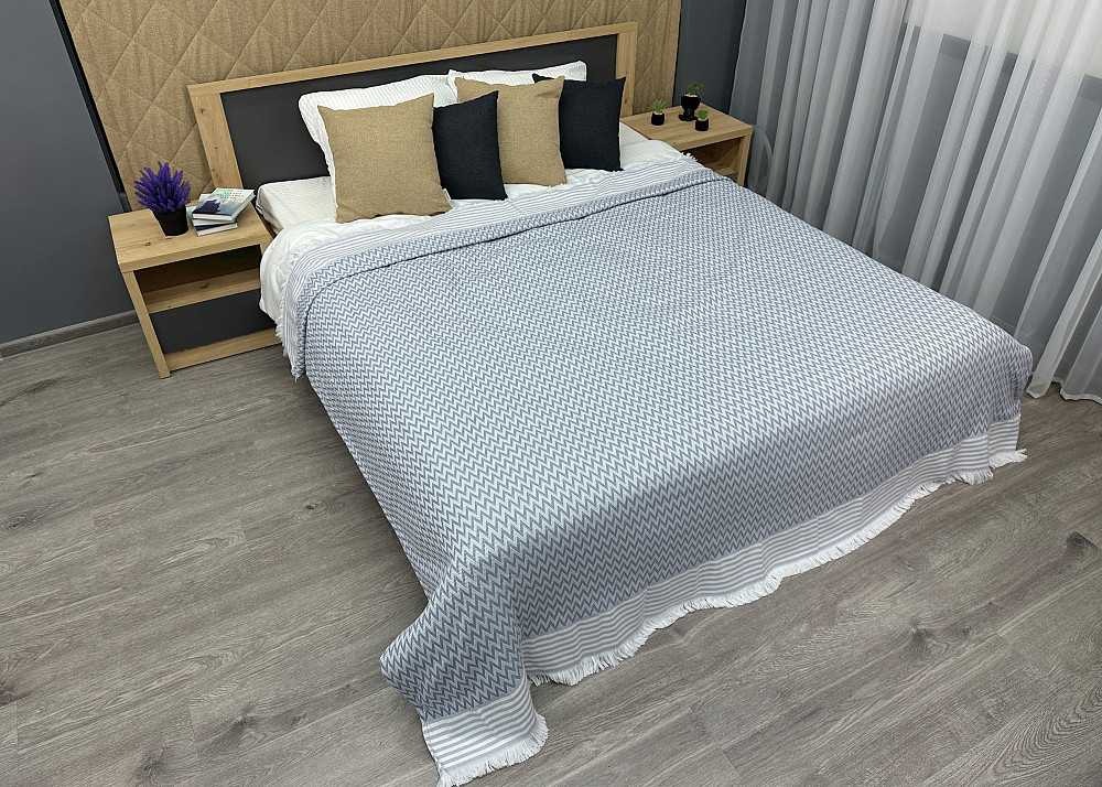 Покривало Dakota Fringe ЄВРО 200х230 см колір блакитний з білим (85-192) Київ - фото 5