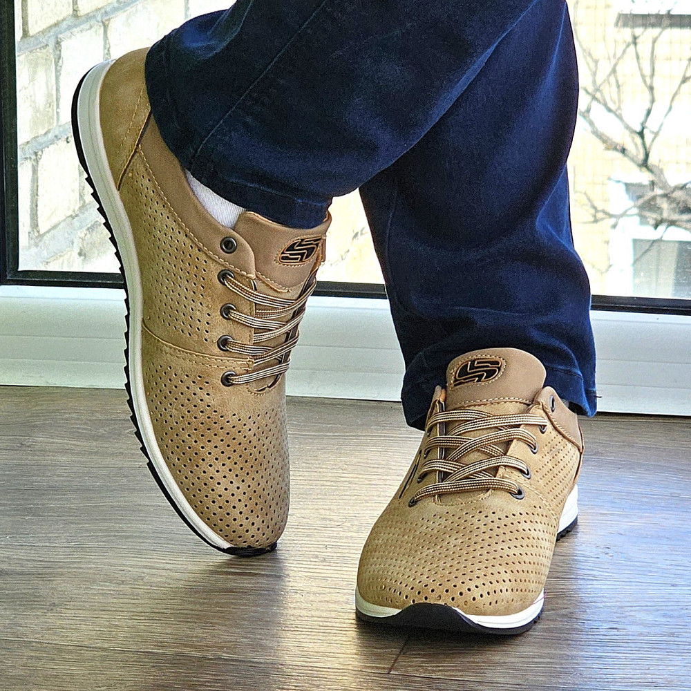 Чоловічі мокасини Літні Бежеві Туфлі Сіточка Коричневі Світлі (розміри: 40,41,42,43,44,45) - 207-4 Дніпро - фото 8