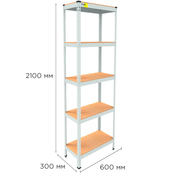 Металевий стелаж Emby Light Series (розмір 2100х600x300мм) 5 полиць ДСП до 100кг Білий Київ