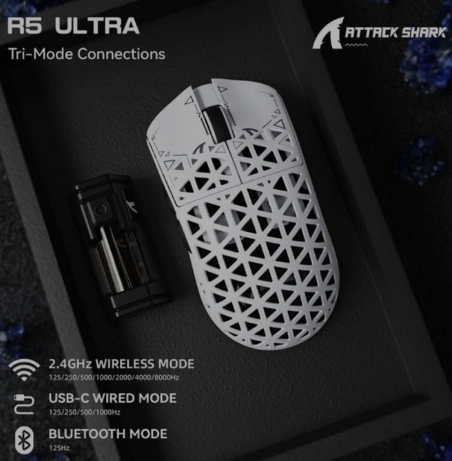 Топовая мышь Attack Shark R5 Ultra 42000dpi 8К карбон 39 грамм. Харьков - изображение 2