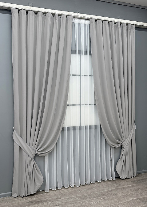 Комплект готових штор VR-Textil Мікровелюр Petek № 1477ш Світло-сірий 100х270 см 2 шт (31-0124) Київ - фото 3