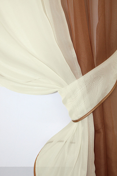 Кухонные шторы VR-Textil № 017к комбинированные с подвязками коричневый с бежевым 265х170 см (50-022) Киев - изображение 3