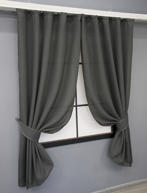 Комплект коротких штор VR-Textil  Лен Мешковина № 1234ш Серый 130х170 см 2 шт (35-0301) Киев - изображение 2