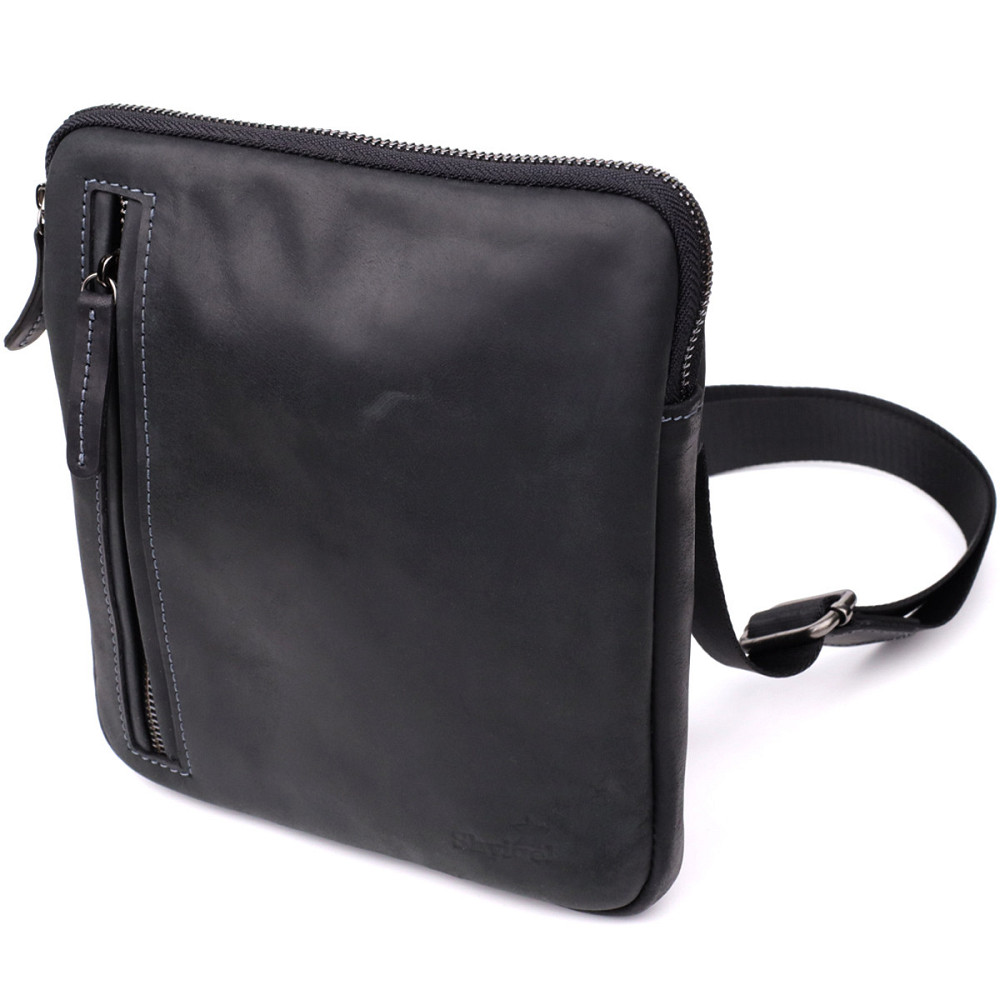 Удобная сумка для мужчин на плечо из натуральной винтажной кожи Shvigel 23147 Черный Киев - изображение 1