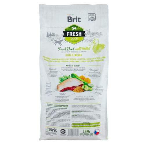 Корм сухий Brit Fresh Duck/Millet Active Run and Work для дорослих активних собак з качкою та пшоном 12 кг Київ - фото 3
