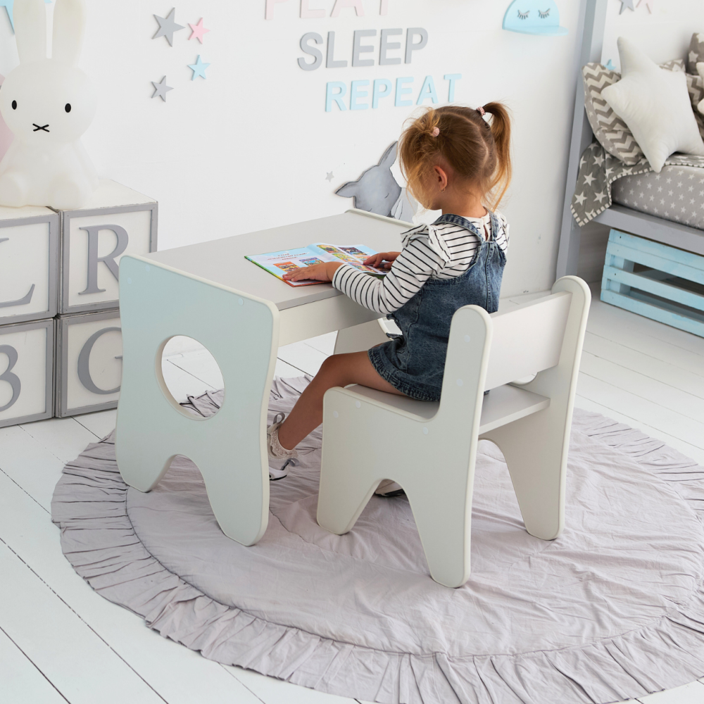 Набір дитячих меблів столик з ящиком та стільчик 70×45×51, стіл та стілець для дітей, білий з сірим Кам'янське - фото 6