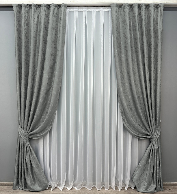 Комплект готових штор VR-Textil Жакард Мармур Al1 № 1015ш Графітовий 100х290 см 2 шт (31-414) Київ - фото 2