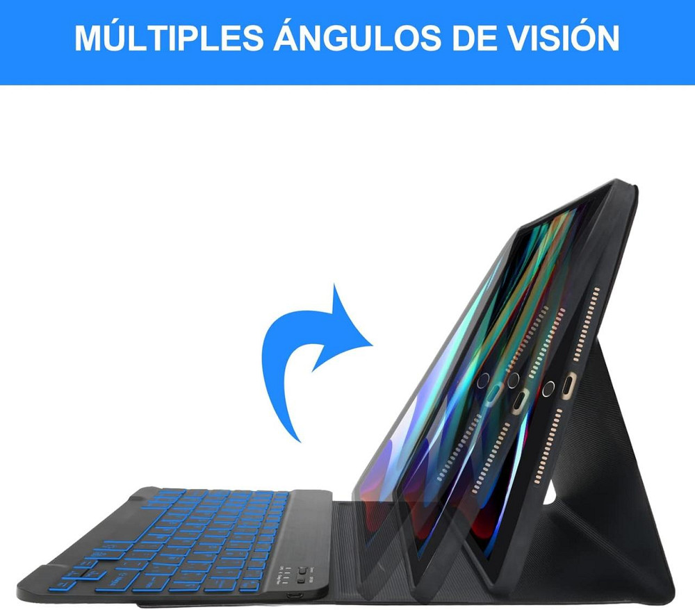 Чохол з Bluetooth-клавіатурою для iPad 10.2" 7 8 9 покоління, iPad Air 3 2019, iPad Pro 2017 10.5" з підсвіткою чорна іспанська Київ - фото 3