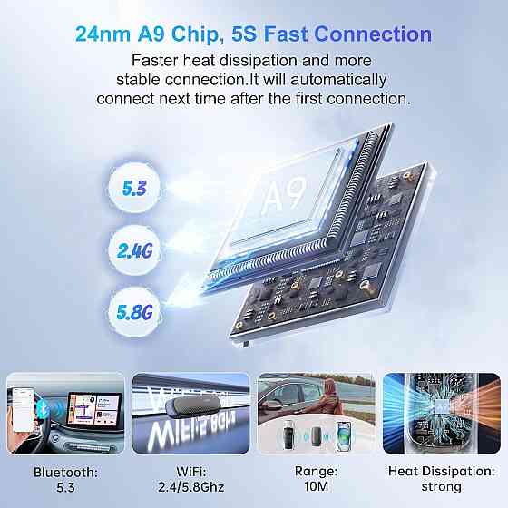 CarPlay адаптер для iPhone iOS 10+ переходник с проводного на беспроводной карплей для авто 2016+ с подсветкой Киев