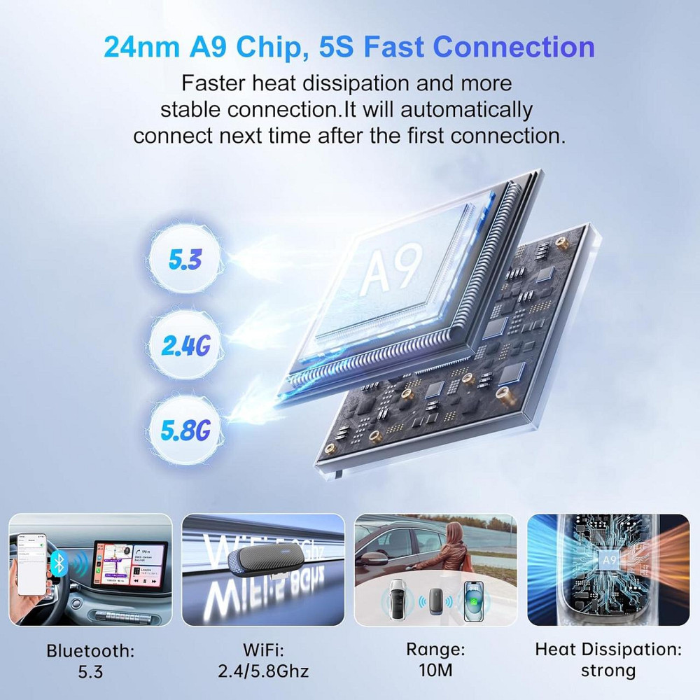 CarPlay бездротовий адаптер для iPhone iOS 10+, перехідник з дротового на бездротовий карплей для авто 2016+ з підсвіткою Київ - фото 3