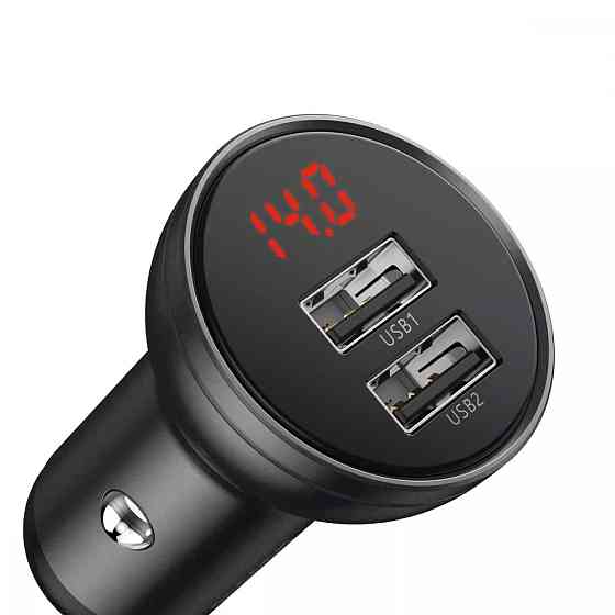 Автомобільний зарядний пристрій Baseus Digital Display Dual USB 4.8 A Car Charger 24 W CCBX-0G (Сірий) Миколаїв