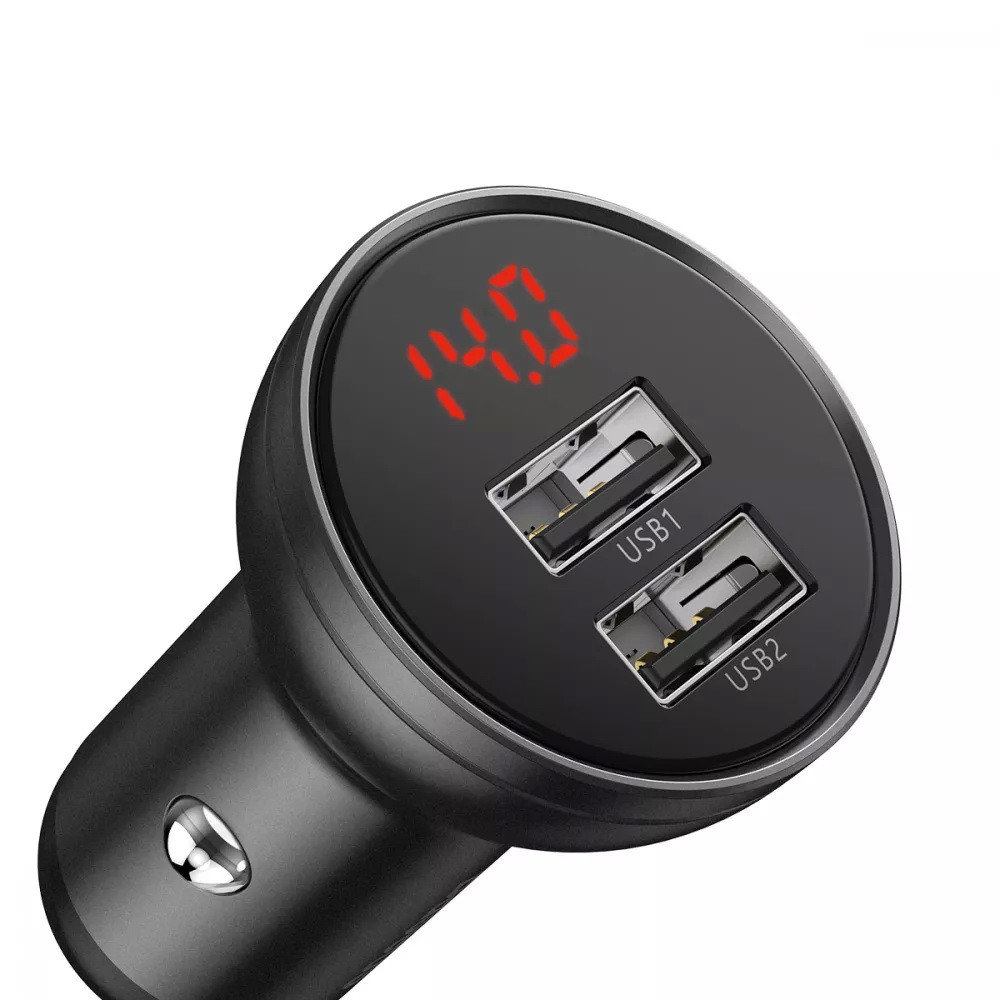 Автомобільний зарядний пристрій Baseus Digital Display Dual USB 4.8 A Car Charger 24 W CCBX-0G (Сірий) Николаев - изображение 2