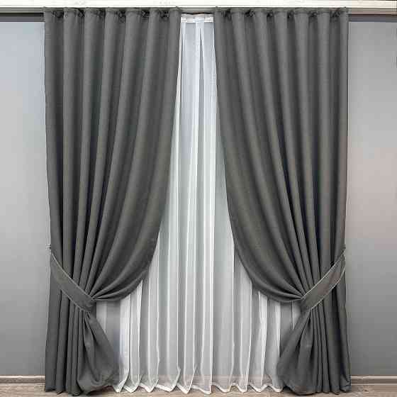 Комплект готових штор VR-Textil Льон-блекаут № 1220ш Сірий 200х270см 2 шт (32-297) Київ