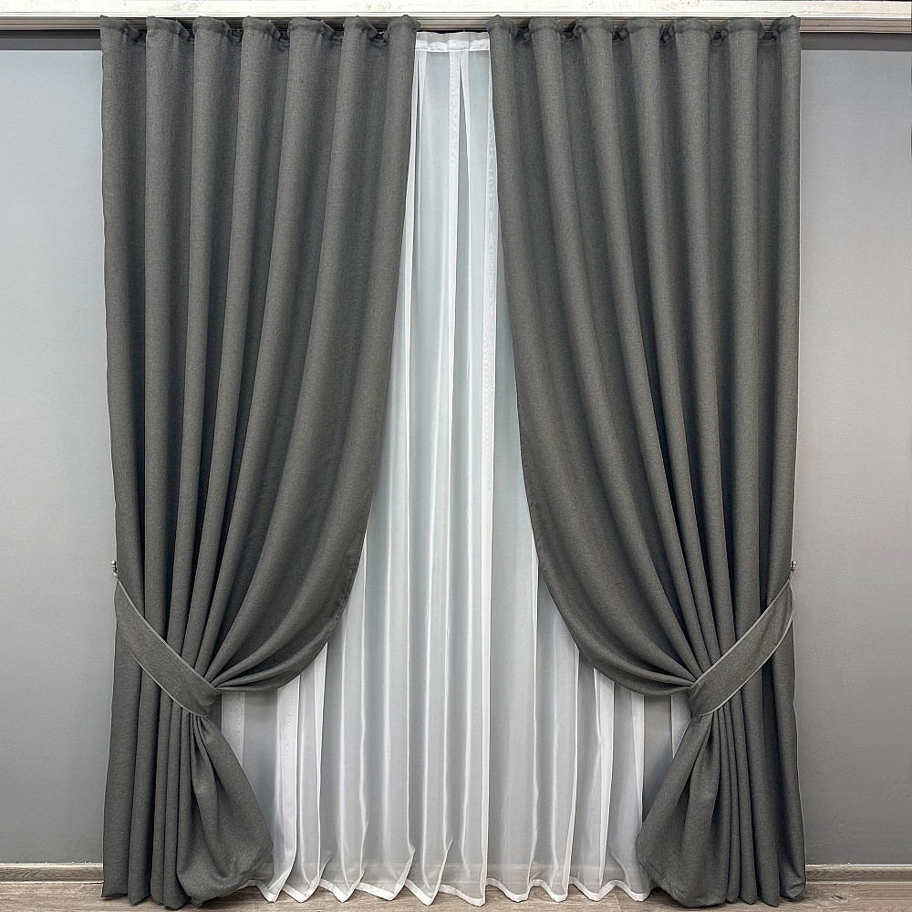 Комплект готових штор VR-Textil Льон-блекаут № 1220ш Сірий 200х270см 2 шт (32-297) Київ - фото 2