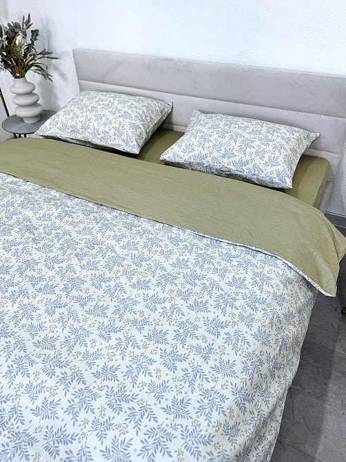 Ecotton Комплект постільної білизни Ecotton двоспальний Євро 210х220 см сатин Листочки зелений Коломыя - изображение 2