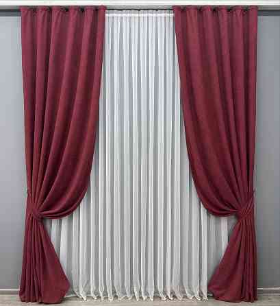 Комплект готових штор VR-Textil Мікровелюр Petek YL № 1712ш Бордовий 150х295 см 2 шт (33-0608) Київ