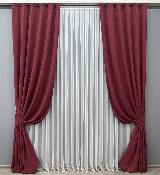Комплект готових штор VR-Textil Мікровелюр Petek YL № 1712ш Бордовий 150х295 см 2 шт (33-0608) Київ - фото 2