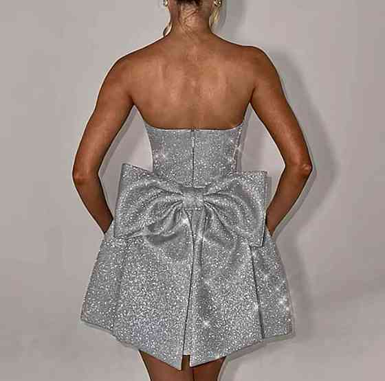Жіноча стильна святкова мініплаття з бантом диско Срібляста, 42/44 Одеса