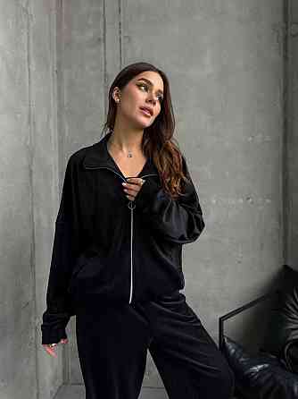 Жіночий прогулянковий костюм-двійка: кофта та штани з турецького велюру Чорний, 42/44 Одеса