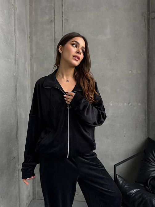 Жіночий прогулянковий костюм-двійка: кофта та штани з турецького велюру Чорний, 42/44 Одеса - фото 4