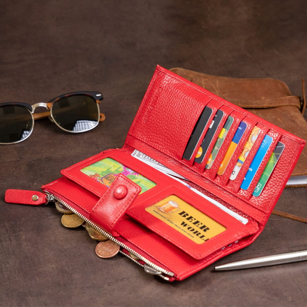 Оригінальний гаманець шкіряний жіночий на хлястику з кнопкою ST Leather 19281 Червоний Київ - фото 8