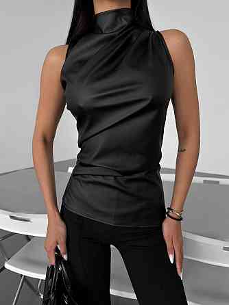 Жіночий трендовий топ із драпіруванням з екошкіри Чорний, 44/46 Одеса