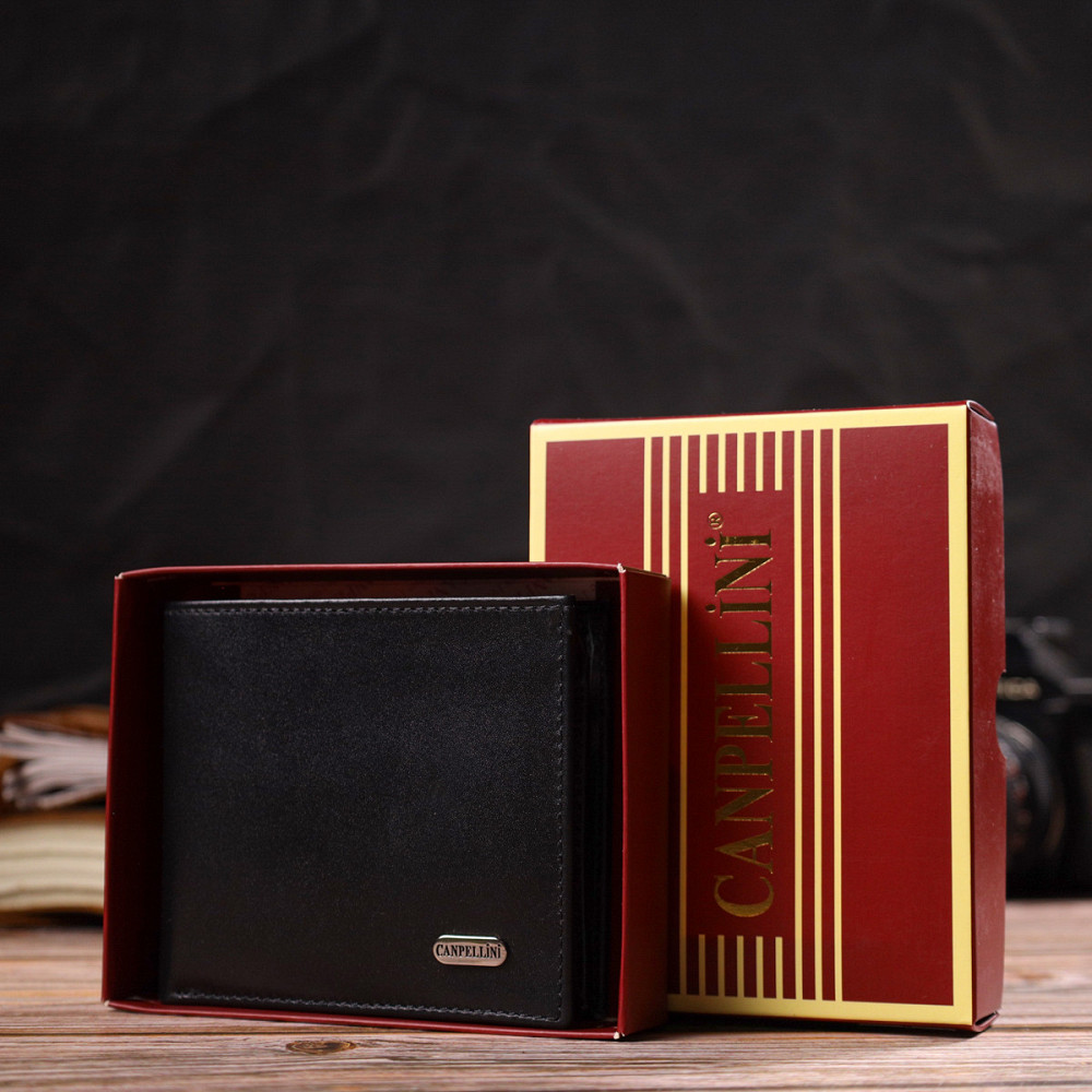 Классическое мужское портмоне из натуральной гладкой кожи CANPELLINI 21786 Черное Киев - изображение 10