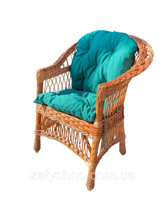 Крісло плетене із синьою накидкою | крісло із лози плетене із лози | крісло із лози Київ - фото 1