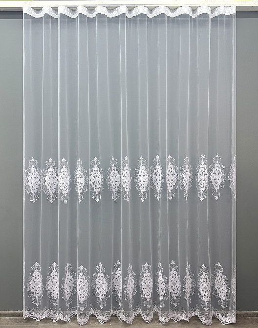 Тюль VR-Textil 1842т Фатин з вишивкою Холодний білий 300х270 см (40-199) Київ - фото 2