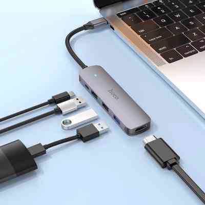 Концентратор HOCO USB-C to HDMI+USB3.0+2xUSB2.0+PD HB27 Metal Gray (6931474769329) Вінниця