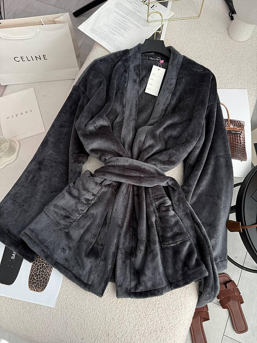 Женский стильный домашний махровый халат Графит Одесса - изображение 6