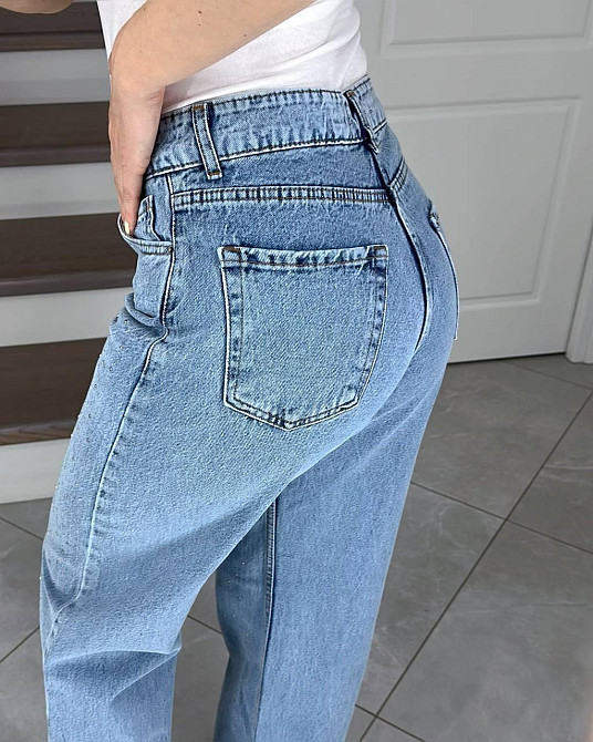 Жіночі прямі джинси на високій посадці зі стразами 100% котон 28 Одеса - фото 4