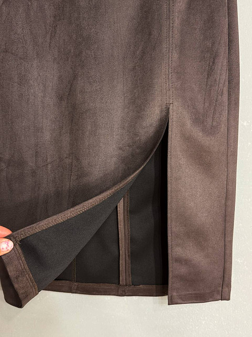 Спідниця жіноча Gritana 125 з розрізом міді пряма під замшу коричнева, коричневий, 3XL Київ - фото 8