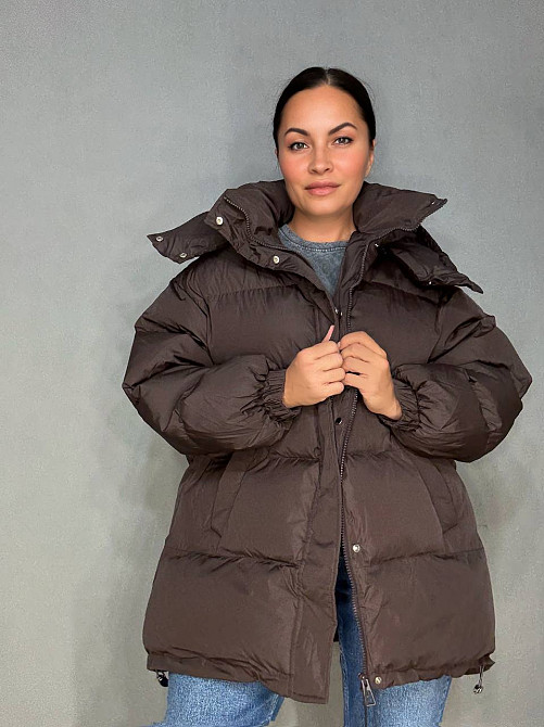 Куртка жіноча Lady Yep 10008 довга оверсайз пуффер з капюшоном коричнева, коричневий, 42 Київ - фото 19