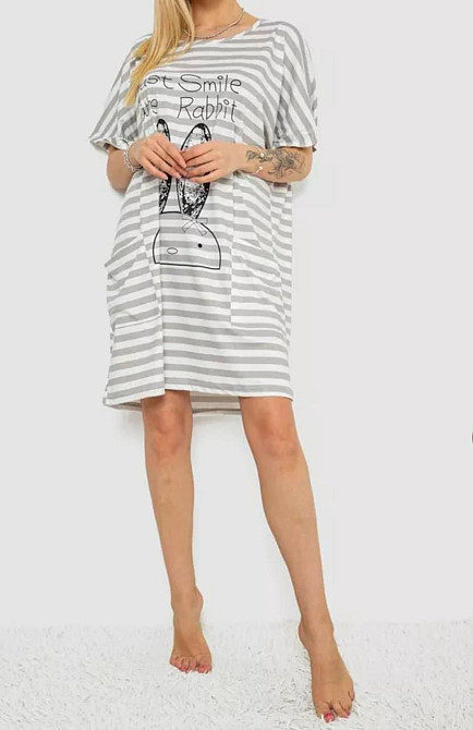 Жіноча трикотажна нічна сорочка батал в смужку Одеса - фото 2
