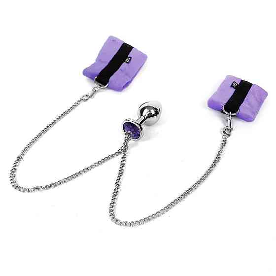 Наручники з металевою анальною пробкою Art of Sex Handcuffs with Metal Anal Plug size M Purple Sex Aura Київ