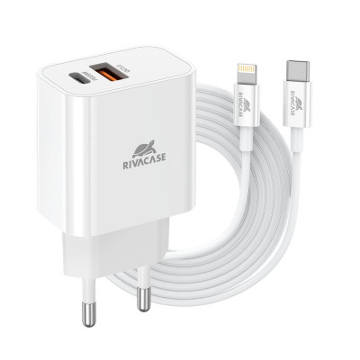 Зарядний пристрій RivaCase 2хUSB-А + Type-C PD 20W+QC3.0 кабель Type-C-Lighting white (PS4102 WD5 (White)) Вінниця - фото 1