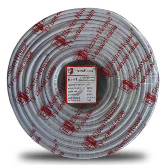 Кабель коаксиальный RG-6U 32% обмеденная сталь 1.02 ПВХ, белый, 100 м Днепр