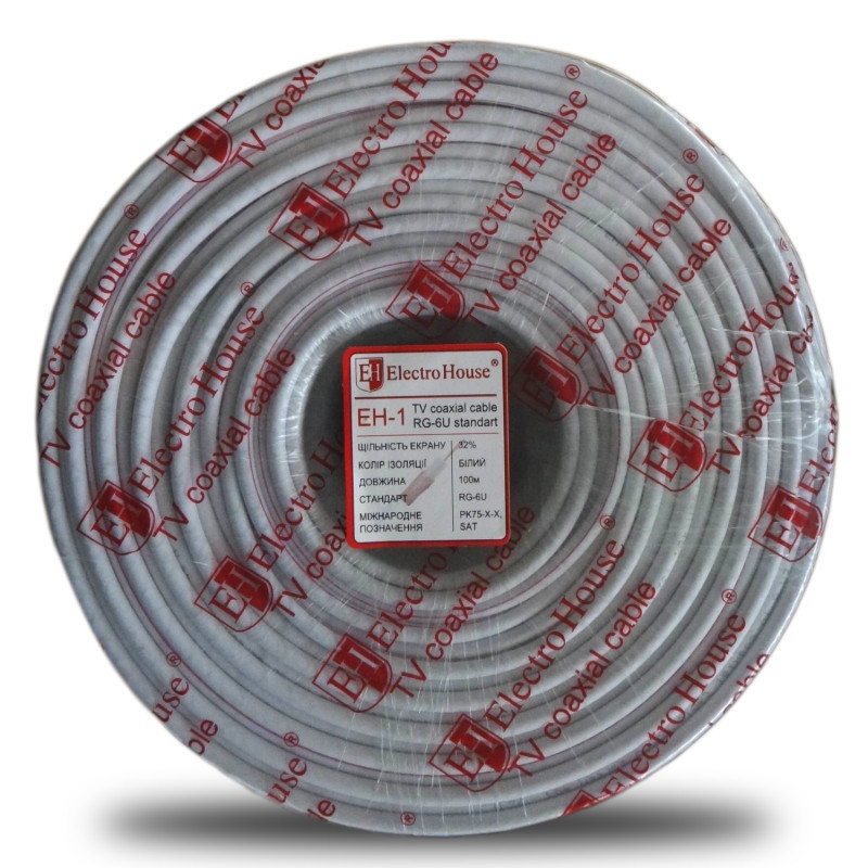 Кабель коаксиальный RG-6U 32% обмеденная сталь 1.02 ПВХ, белый, 100 м Днепр - изображение 1