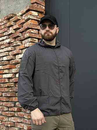 Военная куртка тёмно-серая с водостойкими аквамолниями, капюшоном и анатомическим кроем Львов