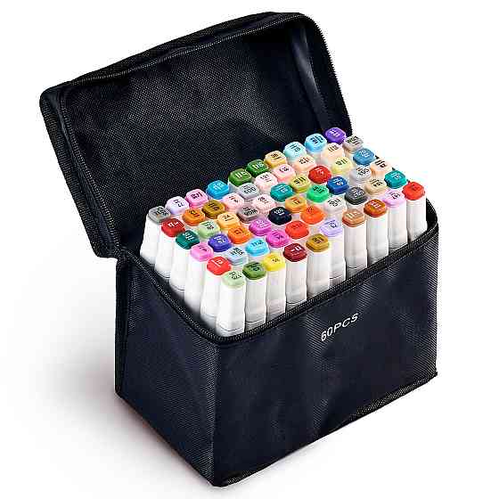 Набір професійних двосторонніх маркерів для скетчинга в чохлі Touch 60 штук, Фломастери для художників Кам'янець-Подільський