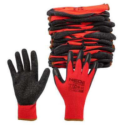 Защитные перчатки Neo Tools комплект 12шт, полиэстер с латексным покрытием, р.9, красно-черный (97-645-9) Винница - изображение 9