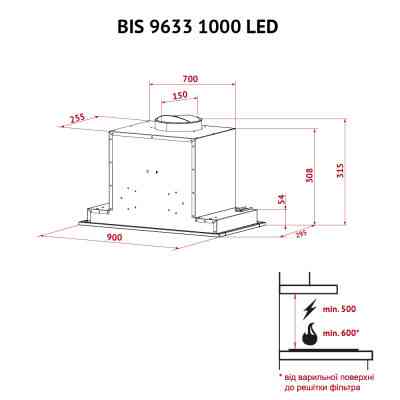 Витяжка кухонна Perfelli BIS 9633 I 1000 LED Вінниця